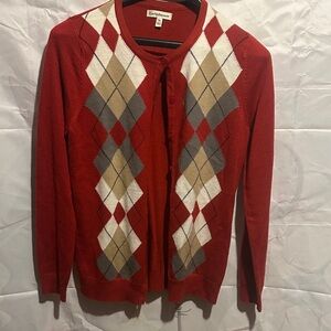 Croft & Barrow Red Argyle Cardigan Sweater